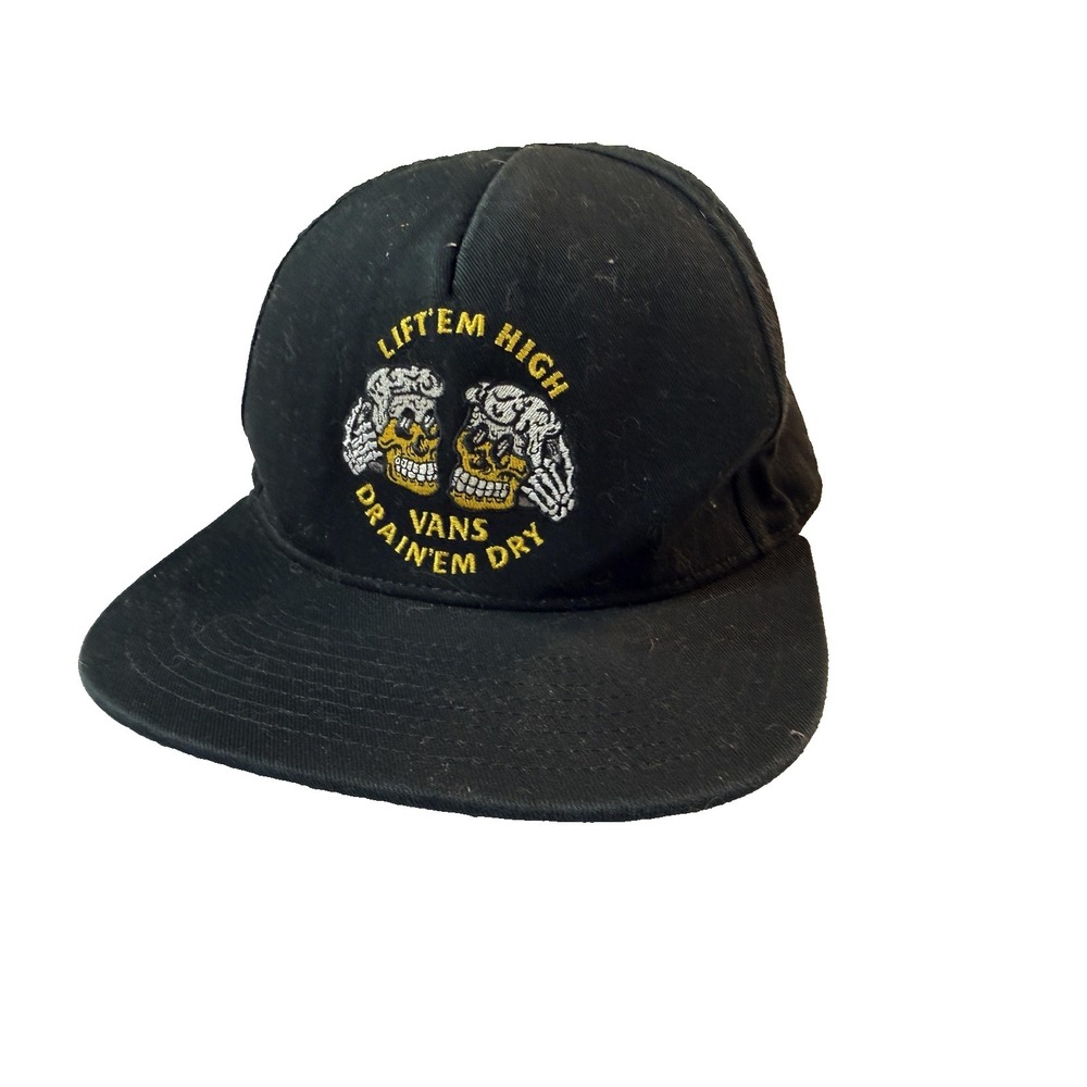 Vans Skull Snapback Hat Black Lift Em High Drain Em Dry Embroidered Streetwear